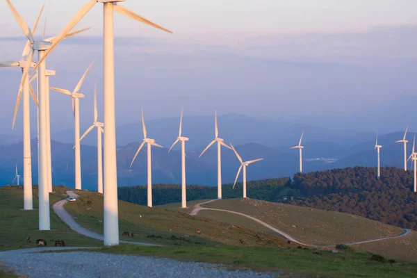 wind generators in the mountains of the Basque Country at sunset. High quality photo