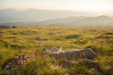 sunset in the mountains of urkiola natural park, basque country, spain. High quality photo