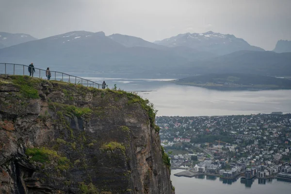 People Looking City Tromso Summit Fjellheisen Mountain Norway High Quality — Foto de Stock