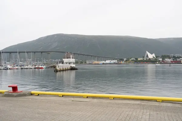 Boat Sailing Port Tromso Northern Norway High Quality Photo — Foto de Stock