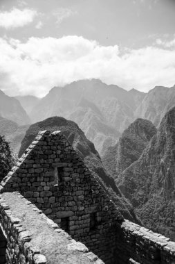 Peru 'daki Machu Picchu arkeolojik tesisinde harabeler. Yüksek kalite fotoğraf