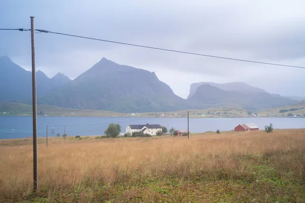 Landscape View Village Fiords Lofoten Islands Norway Cloudy Day High — Stock Photo, Image