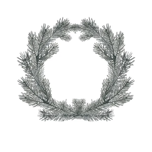 ヴィンテージ 白い背景に隔離された異なるトウヒと松の枝で作られたフレーム クリスマスリース — ストック写真