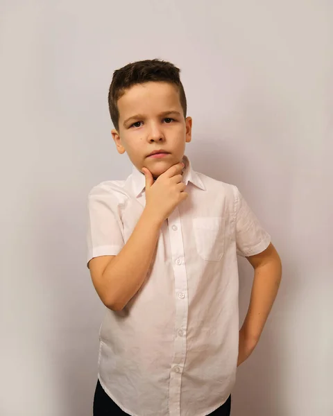 Boy Emotionally Shows Thoughtful Expression His Face — Stock Photo, Image