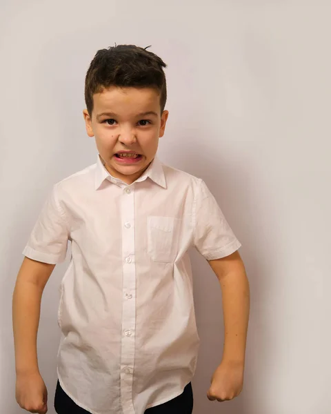 Boy Emotionally Shows Very Angry Expression His Face — Stock Photo, Image