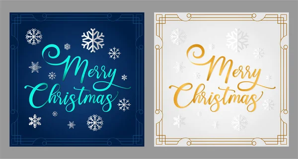 Blue Silver Merry Christmas Banner Gold White Merry Christmas Banner — Stock Vector