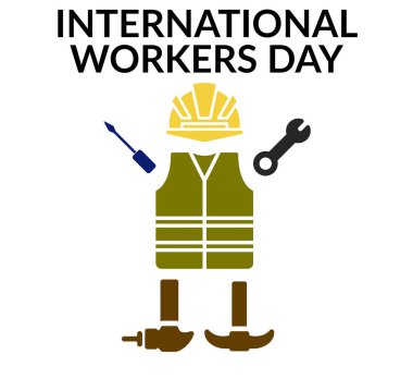 1 Mayıs Uluslararası İşçi Bayramı. Beyaz arkaplanda yaratıcı illüstrasyonla Uluslararası İşçi Günü.