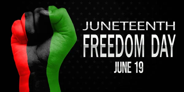 Juneteenth Freedom Day Feest Met Vuist Drie Kleuren Rood Zwart Stockfoto