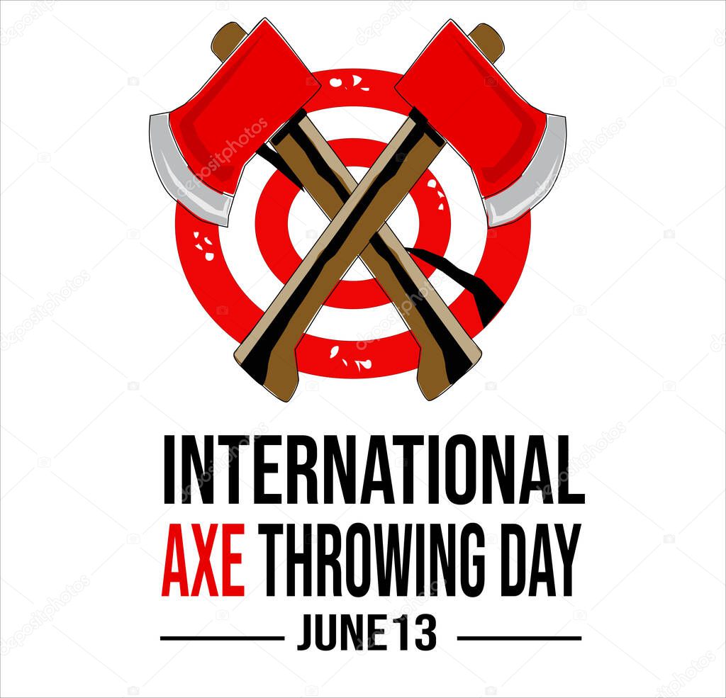 International Axe Throwing Day June 13 in wood target, template for banner and poster and logo design. Illustration