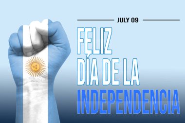Bağımsızlık günün kutlu olsun ya da Arjantin bayrağıyla boyanmış yumrukla modern soyut geçmiş. Yeni 09 Temmuz arkaplan kavramı
