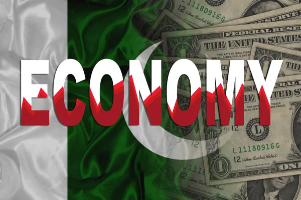 Pakistan Flag Currency Superimposed Economy Red Graph Going Low Bad — Stock Photo, Image