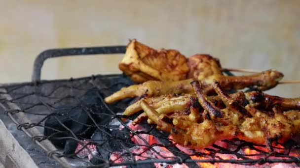 Process Making Grilled Chicken Charcoal Medium Heat — Stock Video