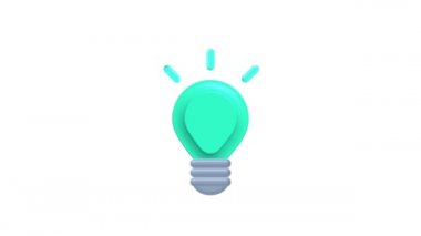 animasyon renkli ampul 3D simgesi. Fikir ve neşe konsepti için