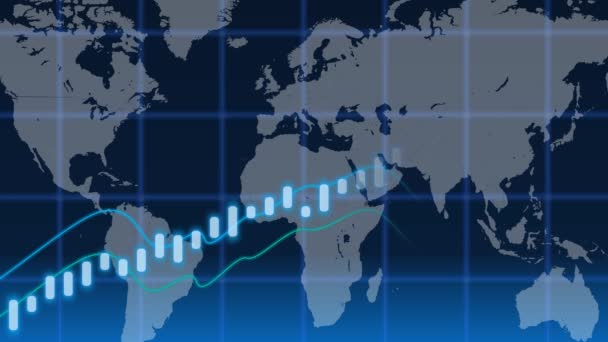 企业蜡烛柱状图股票市场图投资交易 世界交易所的最新股票 全球经济复苏的概念 — 图库视频影像