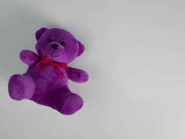 Верхний Вид Фиолетового Плюшевого Медведя Изолирован Белом Фоне Пространство Копирования — стоковое фото