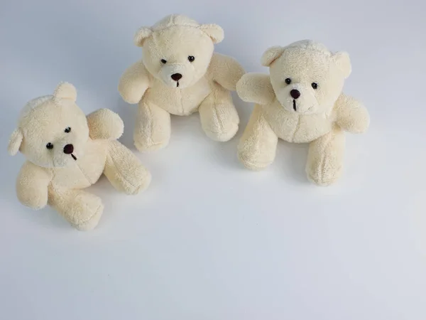Vista Superior Três Ursos Pelúcia Isolados Fundo Branco — Fotografia de Stock