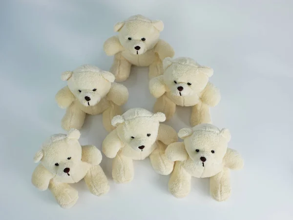 Grupo Ursos Pelúcia Brancos Isolados Fundo Branco Vista Superior — Fotografia de Stock