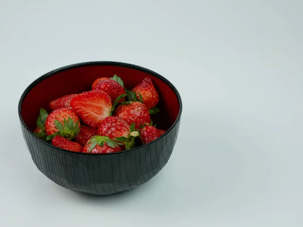 Strawberries Bowl White Background Healthy Fruit Concept Copy Space — Photo