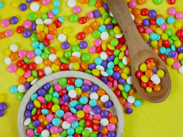 Top View Colorful Sweet Candy Rainbow Candy Sprinkles — Stock Photo, Image