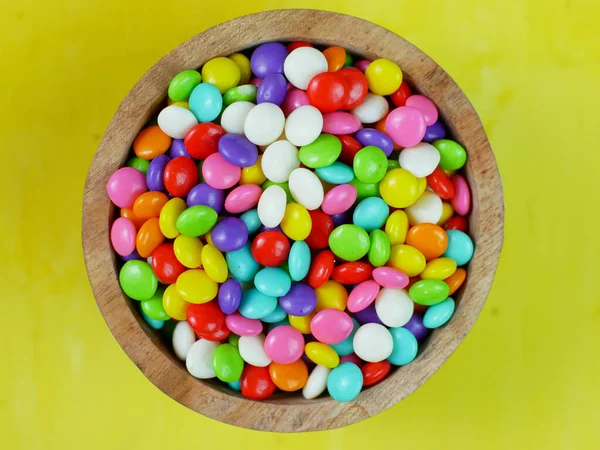 Top View Colorful Sweet Candy Small Bowl Rainbow Ball Candy — Stock Photo, Image
