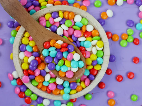 Blick Von Oben Auf Bunte Bonbons Regenbogenbonbons — Stockfoto