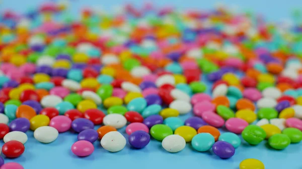 Colorful Sweet Candy Balls Blue Pastel Background Trendy Color — Stock Photo, Image