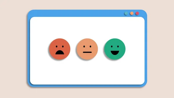 happy and sad smiley face icon on web browser, for review concept. 3D rendering