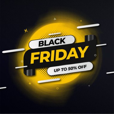 soyut Kara Cuma, memphis stili vektör tasarımı illüstrasyonlu pankart sunar