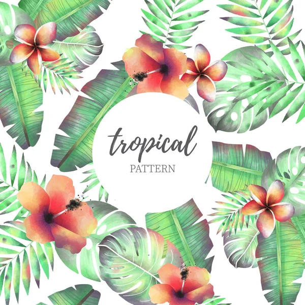 tropical pattern with watercolor flowers design vector illustration