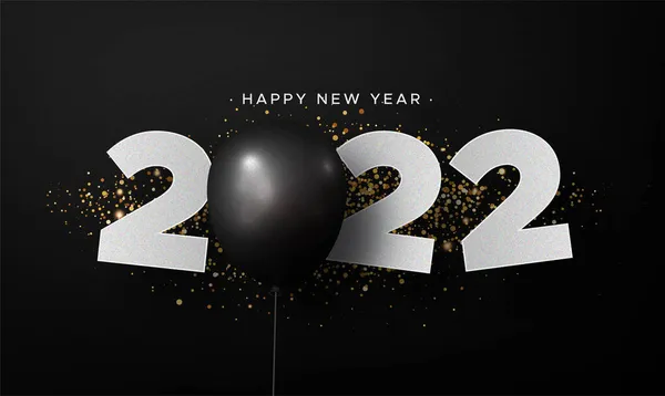 Gelukkig Nieuwjaar 2022 Kaart Banner Met Realistische Zwarte Ballon Vector — Stockvector