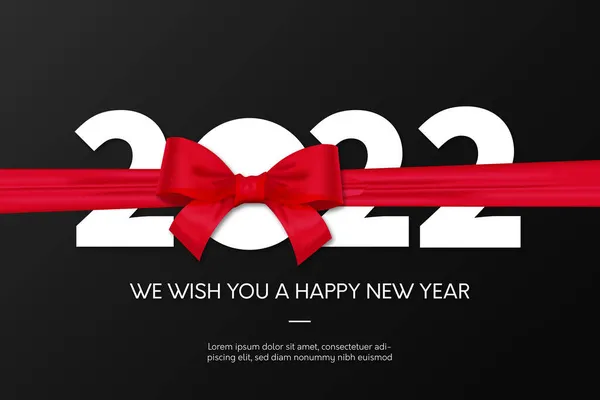 Happy New Year 2022 Background Realistic Red Ribbon Vector Design — Stock Vector