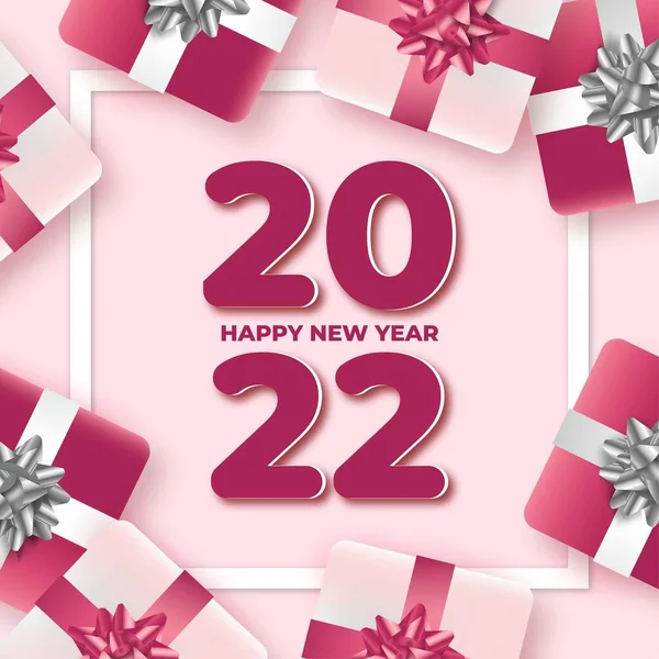 Šťastný Nový Rok 2022 Pozadí Realistickými Dárky Složení Vektor Design — Stockový vektor