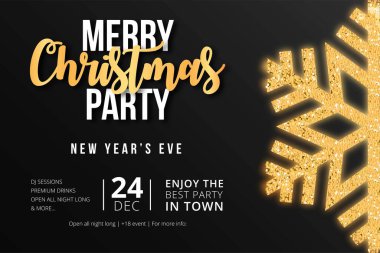 Simli kar tanesi tasarım vektör illüstrasyonlu noel partisi şablonu