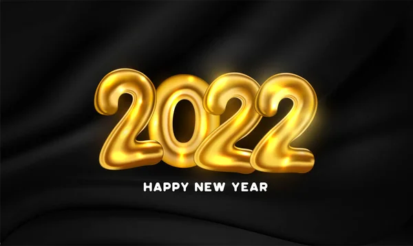 快乐的新年2022与金气球数字黑色法院背景矢量设计说明 — 图库矢量图片