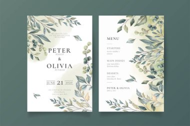 Zarif düğün davetiyesi menü şablonu tasarım vektör çizimi