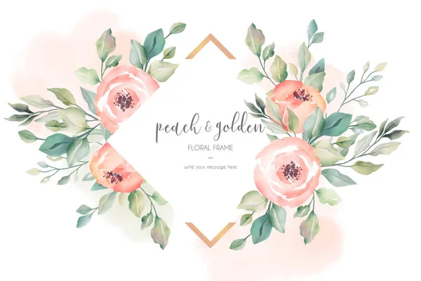 Perzik Gouden Mooie Bloemen Frame Vector Ontwerp Illustratie — Stockvector