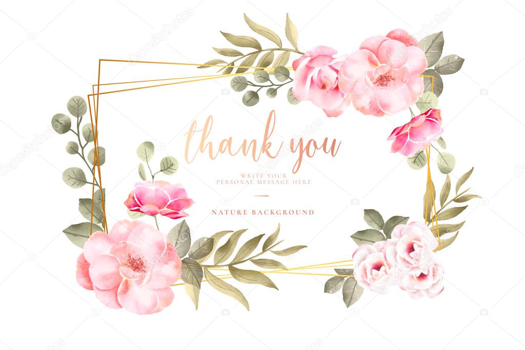 thank you card with watercolor flowers design vector illustration