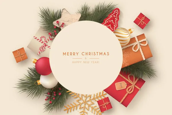 Carino Cornice Natale Con Elementi Decorativi Disegno Vettoriale Illustrazione — Vettoriale Stock