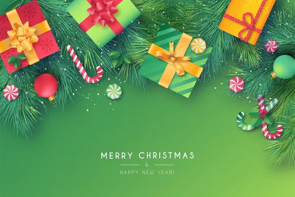 Adorable Marco Navidad Con Adornos Rojos Verdes Diseño Vector Ilustración — Vector de stock