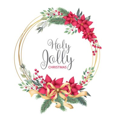 suluboya yapraklı altın noel çerçevesi tasarım vektörü illüstrasyonu