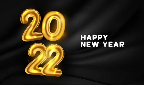 2022 Šťastný Nový Rok Karta Realistickými Zlatými Balónky Text Efekt — Stockový vektor