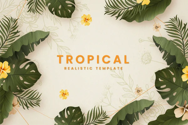 Tropische Banner Hintergrund Mit Realistischen Sommer Blätter Vektor Design Illustration — Stockvektor
