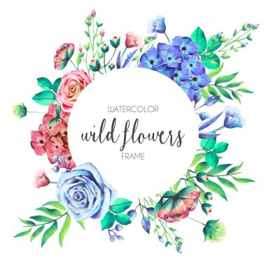 yabani çiçekler çerçeve tasarımı illüstrasyonu