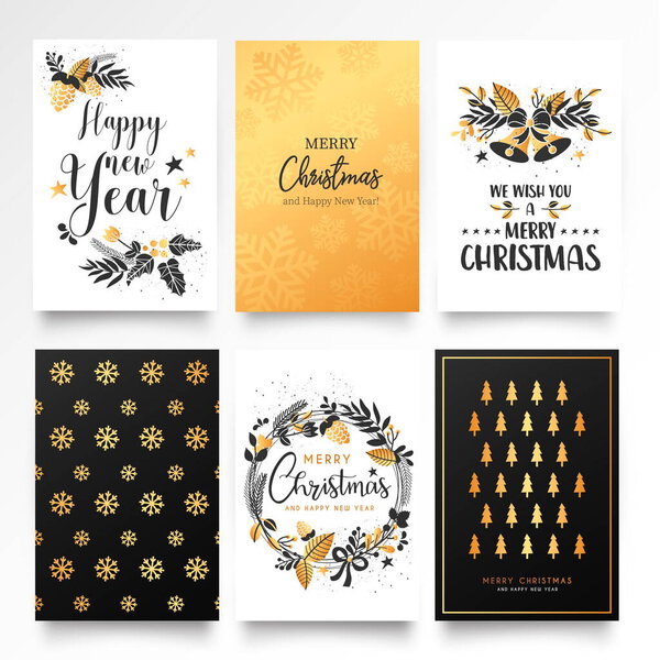 decorative christmas card template with golden ornaments