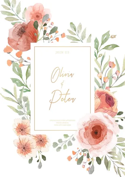 Convite Casamento Com Flores Aquarela Pronto Impressão Design Vetor Ilustração —  Vetores de Stock