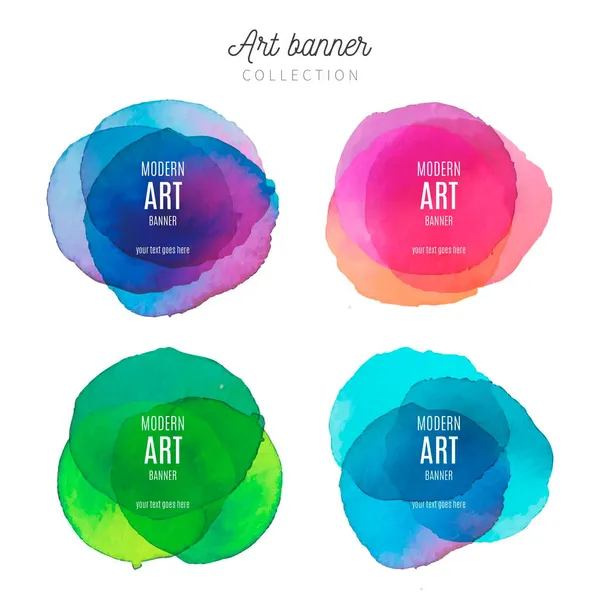 Kunst Banner Sammlung Mit Aquarell Spritzer Vektor Design Illustration — Stockvektor