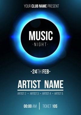 Güneş tutulması tasarım vektörü illüstrasyonlu modern müzik gecesi posteri