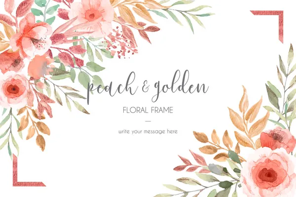 Modelo Cartão Com Pêssego Flores Douradas Folhas Design Vetor Ilustração —  Vetores de Stock