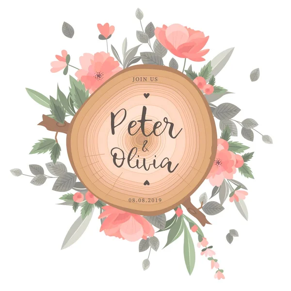 Bela Floral Casamento Cartão Design Vetor Ilustração — Vetor de Stock