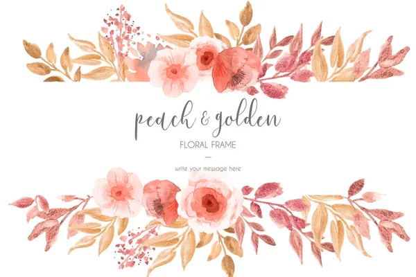 Pêssego Dourado Floral Quadro Vetor Design Ilustração —  Vetores de Stock